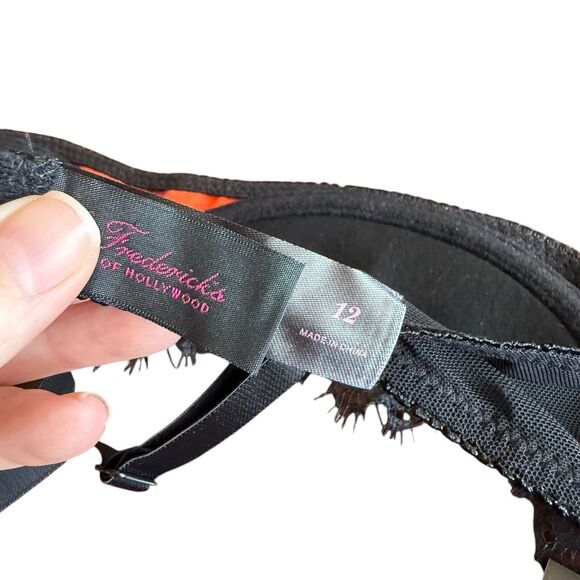 Fredericks of Hollywood Open Cup Bra SMALL 12 32C 34B Lux Satin Orange Lace Sexy - Picture 8 of 10